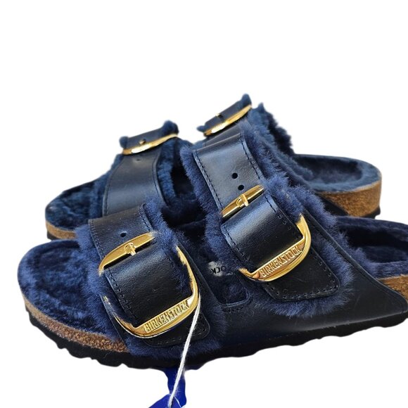 Birkenstock Arizona Big Buckle Shearling Sandals, Midnight Blue, Narrow, 36/5 - Picture 4 of 8